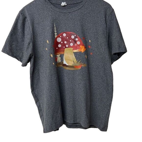 Men’s Gray Mushroom Print Casual Short Sleeve Pullover T-Shirt Size Medium - Picture 1 of 10